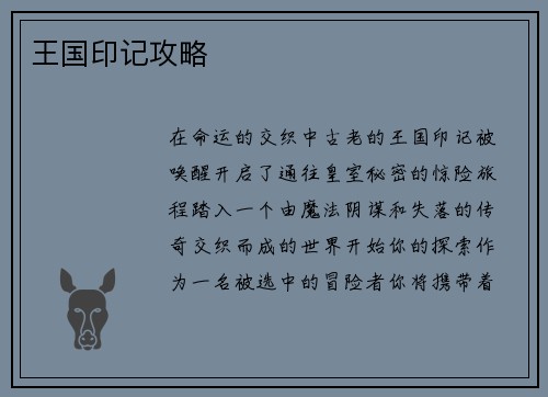 王国印记攻略