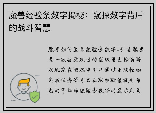 魔兽经验条数字揭秘：窥探数字背后的战斗智慧